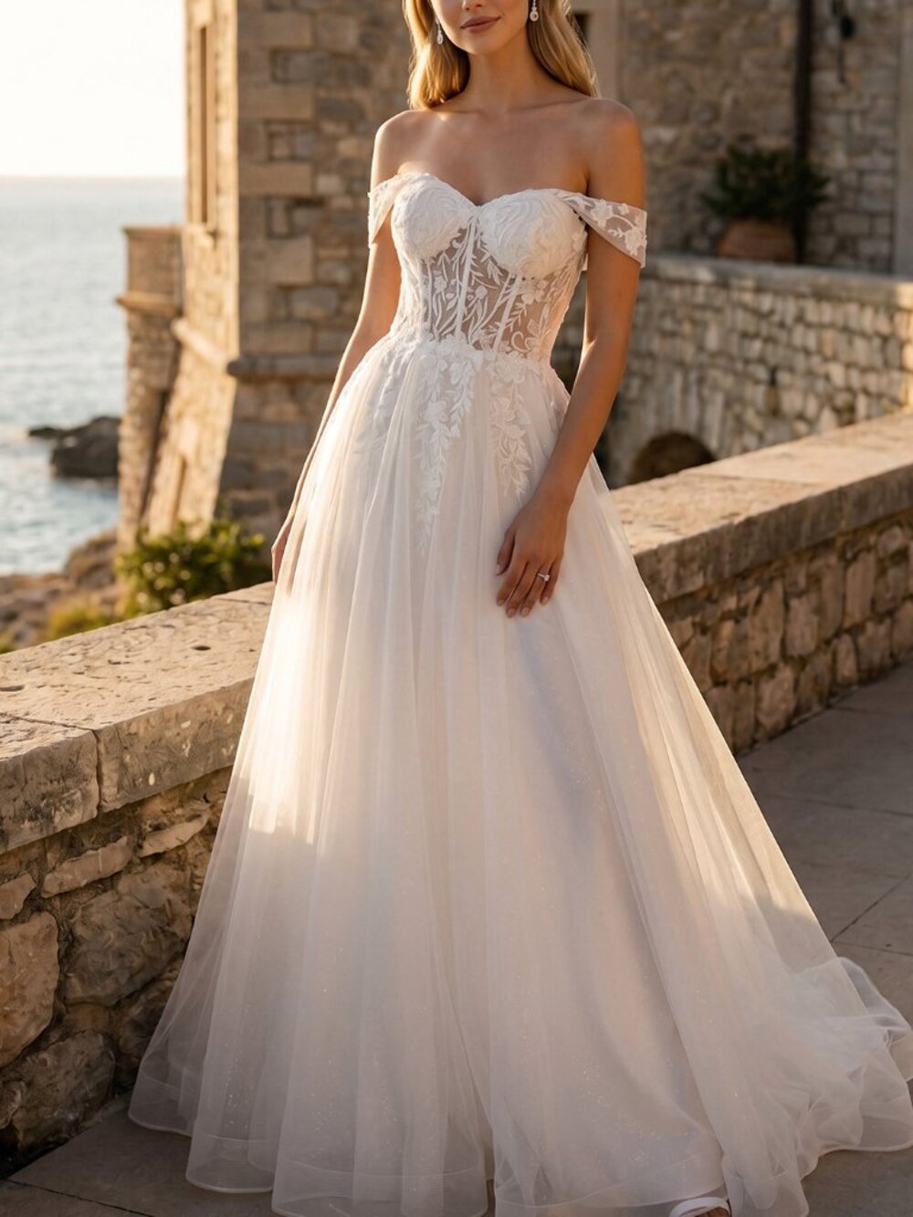 OFF SHOULDER WEDDING DRESS, NEW OFF WHITE BRIDAL GOWN FLORAL